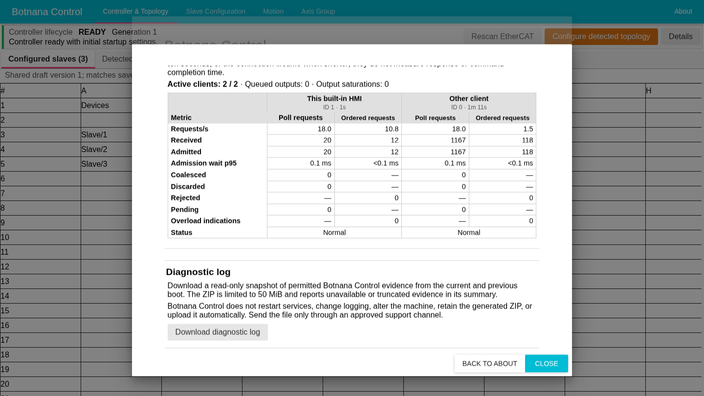 Support diagnostics 比較兩個作用中用戶端並顯示診斷下載操作