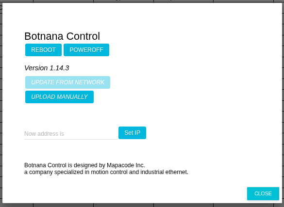 顯示 Botnana Control 1.14.3 的舊版 ABOUT 頁面