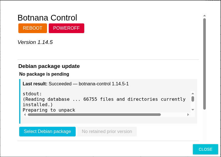 完成管理式安裝後的 Botnana Control 1.14.5